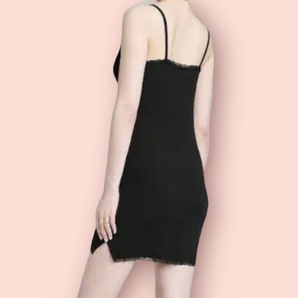 Wild Fable Black Fine Ribbed Knit Bodycon Lace Trim Slip Dress, Size XXS NEW! - Picture 7 of 7